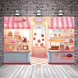 MAQTT Sweet Shop Backdrop Candy Princess Dessert Banner Shop Girl's Birthday Photography Background Children's Party Banner Baby Shower Donut Ice Cream Table Decoration 5x3ft