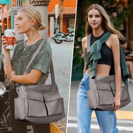 KALIDI Canvas Shoulder Bag Crossbody Messenger Bag Shoulder Bags Women Men Large Casual Hobo Bag Water Resistant Shoulder Tote Bag, gray