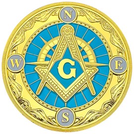 Imasoner Square & Compass Masonic Car Emblem for Accessories, Gold & Blue Masonic Auto Emblem with Freemasonry, Round Freemason Car Emblem for Men Women
