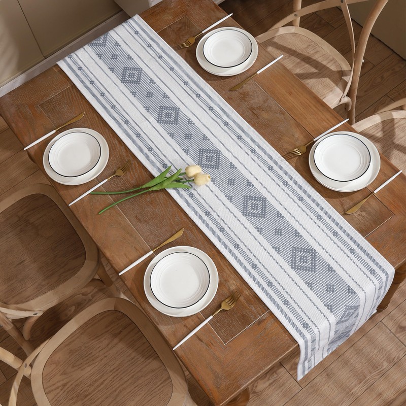 Tosleo Boho Table Runner Gray Stripe Table Runner for Modern