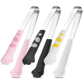 3 Pieces Cat Tongs 7 Inch Cat Paw Tongs Cat Kitchen Tongs Food Clips Stainless Steel Cooking Tongs for BBQ Cooking Grilling Sweets, Sugar (Pink,White,Black)