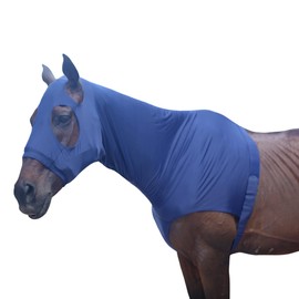 Leberna Lycra Stretch Horse Hood with Zip - Full Face Neck Cover L Navy