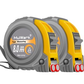 MulWark 2 Pack Metric Tape Measure, Easy Read Measuring Tape Retractable with Fractions 1/8, Both-Side Metal Blade, Magnetic Hook & Shockproof Case for Construction, Carpenter, Architect, Woodworking