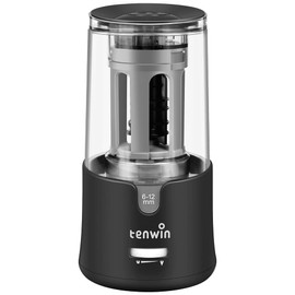 Tenwin Electric Sharpener, Pencil Sharpener for Kids, Strong Spiral Cutter, Electric Pencil Sharpener for 6-12mm Colored Pencils, Anti-Shaving Function, For Kids, Schools, Office (Black)