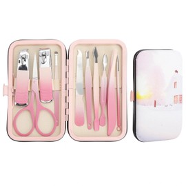 VOSSOT 10 Piece Manicure Set, Nail Clippers, Scissors, Tweezers, Nail Set, Nail Care Set, Tools, Pedicure Set, Women, Men, Toe, Finger Manicure Kit Made of Stainless Steel with Travel Case for Home Travel (Pink)