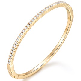 KSTYLE Moissanite Bangle Bracelets for Women, 14K Yellow Gold Plated 925 Sterling Silver Bracelet Jewelry Gifts for Girlfriend Wife Her (1.2 cttw, D Color, VVS1 Clarity)