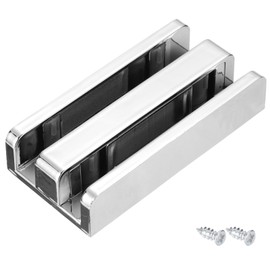 sourcing map Sliding Shower Door Bottom Guide for 1/2 in Frameless Glass Shower Door, 50mm Thickened Adjustable Shower Door Double Track Limit Sliding Guide with Screw, Silver