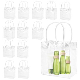 Transparent Gift Bags, Pack of 12, 13 x 15 x 7 cm, Transparent Gift Film, Clear PVC Gift Bags, Gift Bags with Handle for Wedding, Shopping, Party, Baby Shower Guest Gift, Baby Shower Birthday