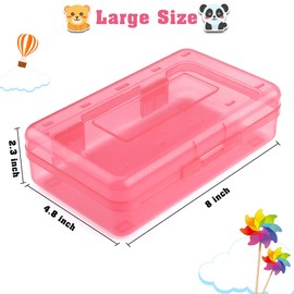 Pencil Box, Large Capacity Clear Pencil Case, 1 Pack Hard Pencil Case, Clear Crayon Box with Snap-tight Lid Stackable Design, Plastic Storage Box for Office Supplies, Pink