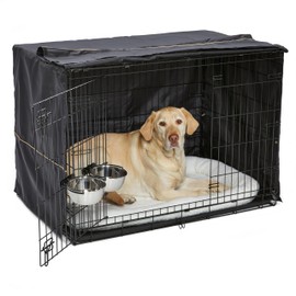 MidWest Homes for Pets Double Door iCrate Starter Kit, 42-inch Dog Crate Bundle for Large Dogs, Includes Cage, Pet Bed, 2 Bowls and Privacy Cover