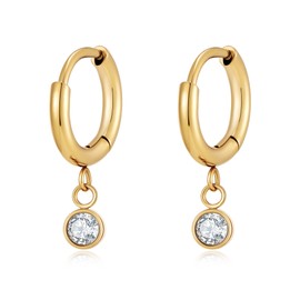 TOVABA Stainless Steel Hoop Earrings Gold Women's Earrings with Zirconia Pendant - Golden Earrings Hypoallergenic, No Fading, Elegant Design as a Gift for Women