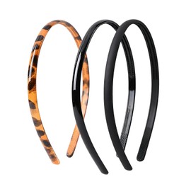 3 Pcs Acrylic Headbands with Teeth - Fashion Skinny Hair Bands for Women (Leopard Print, Black, Matte Black)