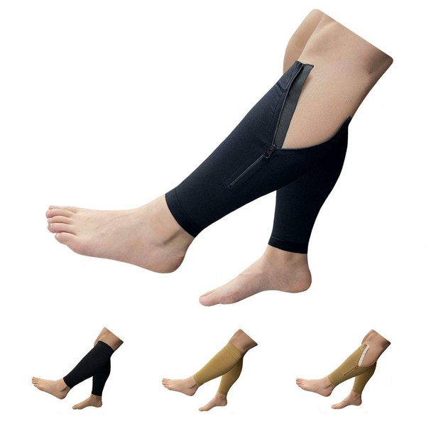 HealthyNees Shin 20-30 mmHg Compression Extra Wide Big Calf Leg Plus Size Sleeve (Black With Zipper, 5X-Large)