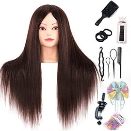 26"-28'' Mannequin   Styling Manikin  Doll  Synthetic Fiber  Hairdressing  Model Free Clamp Exquisite Gifts (Dream Purple) - Color: 60% Real Hair Brown