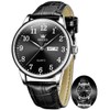 OLEVS Men's Watches Black Leather Strap Casual Fashion Waterproof Watches