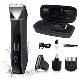 Beatslm Body Trimmer for Men, Groin & Body Hair Trimmer, Ball Foil Shaver, Nose Hair Clippers, 3 in 1 Men's Waterproof Wet/Dry Groomer with Travel Case &Travel Lock, LED Display, Black