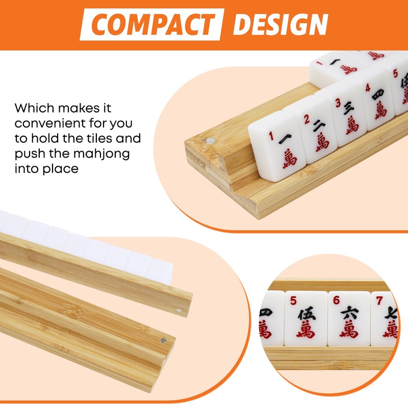Set of 4 Mahjong Racks with Pushers, Bamboo Wood All-in-One