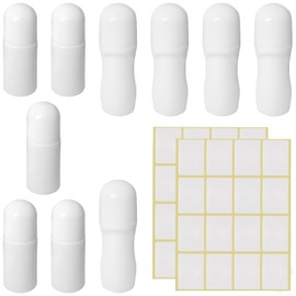 LJZP 10Pcs 50ml Empty Roll On Bottles Refillable Roller Ball Bottle with Stickers, White Plastic Antiperspirant Roller Bottle, Leak-Proof Rollerball Deodorant Container for DIY Essential Oils Perfume