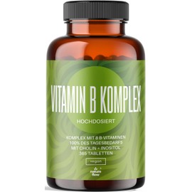 Vitamin B Complex High Dose - 365 Tablets - With 8 B Vitamins (B1, B2, B3, B5, B6, B7, B9, B12) with Co-Factors Choline & Inositol, 100% Daily Requirement - Vegan & Produced in Germany