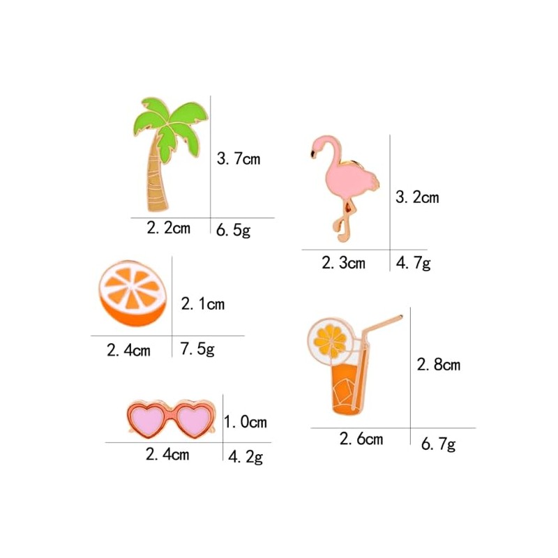 Flamingo Palm Trees Cocktail Sunlight Pin Brooch 5 Piece Set,