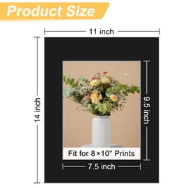 Phinus 8 Pack Picture Mats for Frames, Acid Free 11x14 Matted to 8x10, Picture Frame Mats for Pictures, Watercolor, Artwork and Prints (Black)