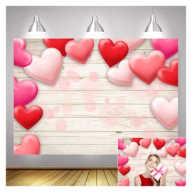Pink Heart Balloons Wooden Valentine's Day Theme Photo Background 7x5ft Wedding Bridal Shower Party Photography Backdrop Birthday Baby Shower Party Decor Supplies Girls Lovers Portraits Studio Props