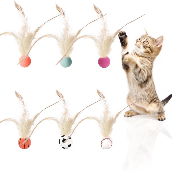 2025 New Cat Spring Ball, Indoor Feather Toy, Interactive 6-Piece
