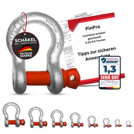 PinPro 4 x Curved Shackles with Eye Bolts | Load Capacity / WLL 0.33 - 6.5 t Selectable | Made of Hot-Dip Galvanised High-Strength Steel (Pack of 4, WLL: 0.33)