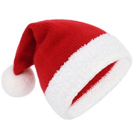 Plush Santa Hat for Kids Unisex Red Velvet Santa Claus Hat for Xmas New Year Festive Holiday Party Supplies Christmas Hat For Boys Girls Child Infant Red 1-3 Months