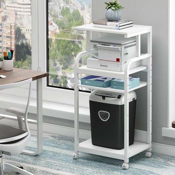 Fannova 4 Tier White Printer Stand Table with Adjustable Shelves,