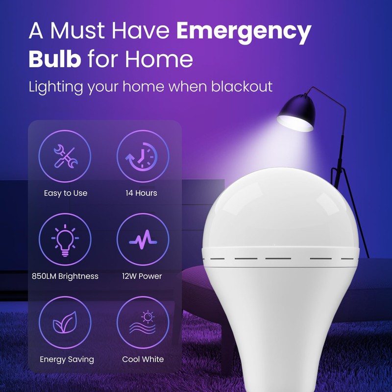Emergency Rechargeable Led Light Bulb with Hook,Stay Lights Up When