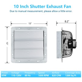 10 inch Shutter Exhaust Fan with Speed & Thermostat Control, 1200 SQ.Ft Coverage Area, 820 CFM, Upgrade Wall Mount Attic Vent Fan for Greenhouse, Garage, Chicken Coops Ventilation Fans