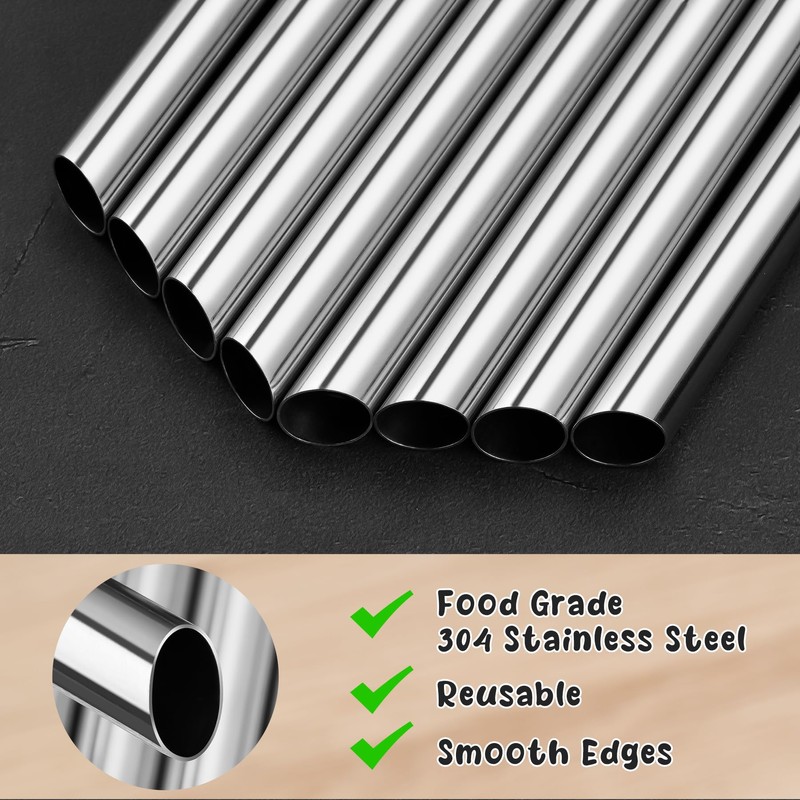 NiHome Extra Wide Reusable Stainless Steel Drinking Straws, Pack of