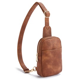 Telena Small Sling Bag for Women Leather Crossbody Fanny Packs Chest Bag for Women Mocha Brown