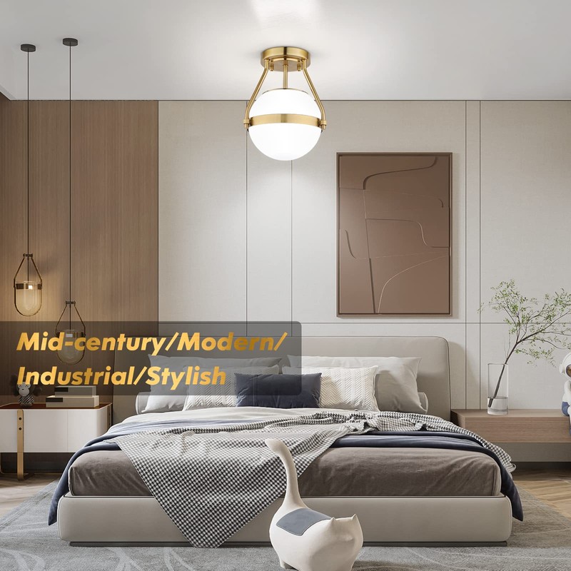 Lakumu Globe Semi Flush Mount Ceiling Light, Mid Century Ceiling