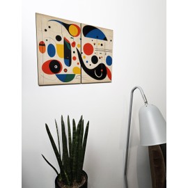The Plum Penguin Joan Miró Style Surreal Landscape Wall Art, 2 Piece A4 Wood MDF Print Canvas Alternative 40 x 30cm