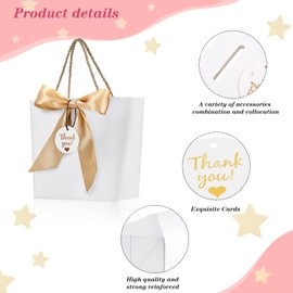 12 Pieces Bridal Gift Paper Bags Thank You Bags with Handle for Bridesmaids, Bow Ribbon Bridal Shower Bags for Guests, with Gift Tags for Anniversary Wedding Party Holiday Presents Wrapping (White)