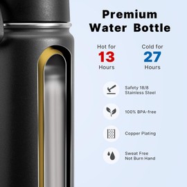 koodee 2 Pack Water Bottle with Straw 18 oz Stainless Steel Double Wall Insulated Water Bottle with Sleeve, BPA Free (Purple-Black)