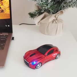 WUQIDA Car Mouse for Computer, Wireless Mouse Car Shaped Mouse for Laptop, PC, Mini Cute Mouse with 2.4Ghz USB Receiver, 3D, 1600DPI, Silent Clicks, LED Headlights (Red)