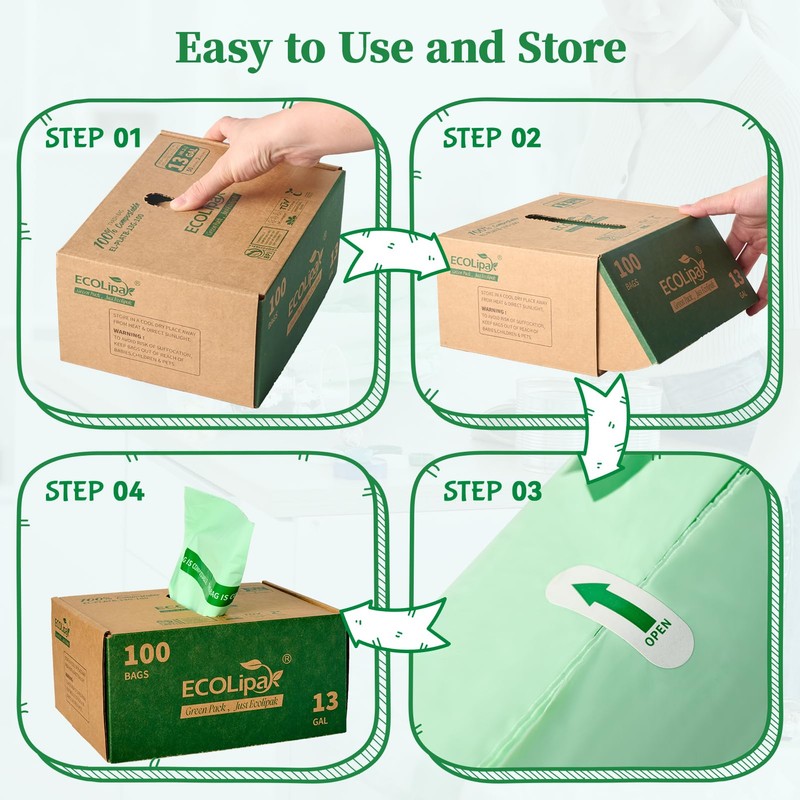 ECOLipak 13 Gallon Compostable Trash Garbage Bags, 100 Count (2