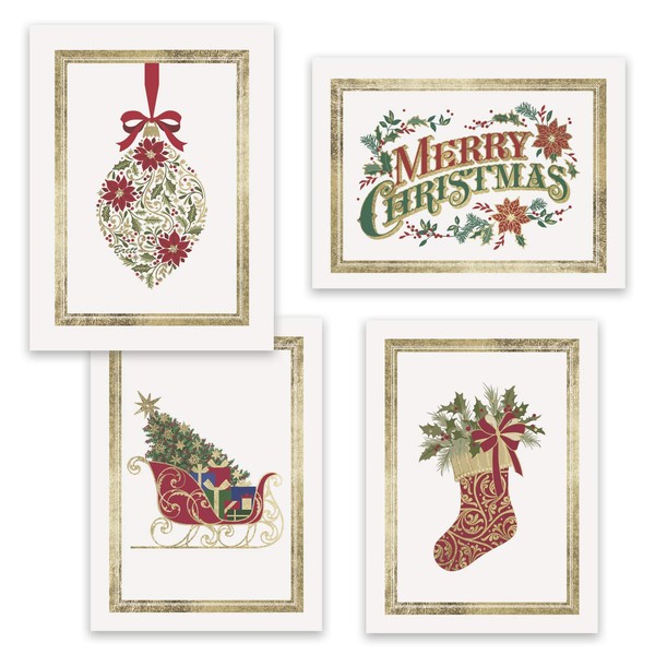 Masterpiece Studios 16-Count Boxed Assorted Christmas Cards, 4 each of 4 Different Designs, 6.25 x 4.62, Traditions (943300AST)