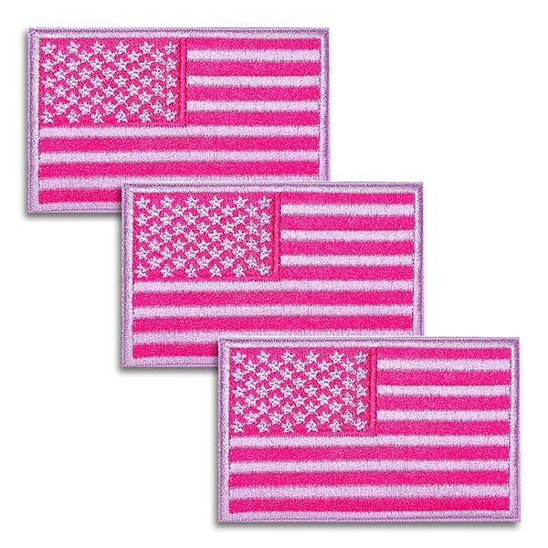 3PCS American Flag Patches, Pink US Flag Morale Appliques, US