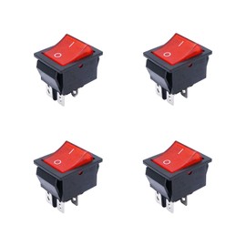 Rocker Switch,4 PCS ON OFF Switch 4 Terminals Red Light Rocker Toggle Switch ON/Off DPST 4 Pin 16A 250VAC