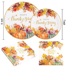 LIYH 150pcs Fall Thanksgiving Paper Plates and Napkins, Autumn Leaves Pumpkins Disposable Party Plates for Fall Harvest Decor, including 50 Dinner Plates 50 Dessert Plates 3Ply 50 Napkins