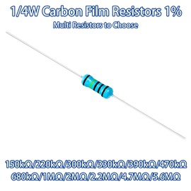 12 Values 1/4W Resistors Kit from 150K Ohm to 5.6M Ohm 1/4 Watt 1% Carbon Film Resistors Assortment 1200PCS