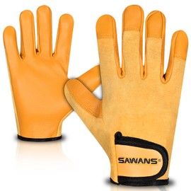 SAWANS Leather Working Gardening Gloves for Men Women Thorn Proof Flexible Breathable Heavy Duty Rigger Mechanic Protective Garden Gloves Multi-Purpose Work Gloves Utility Gripper (Yellow, XL)