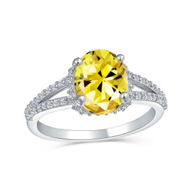 Classic Traditional Canary Yellow 3CT AAA CZ Brilliant Cut Solitaire Oval Engagement Ring For Women With Split Shank Thin Band .925 Sterling Silver