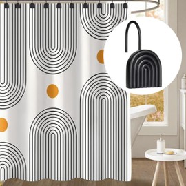 Sunlit - Ganchos decorativos para cortina de ducha de mediados de siglo, diseño geométrico de granja, color negro, para baño, resina, perchas bohemias para cortina de ducha para decoración del hogar
