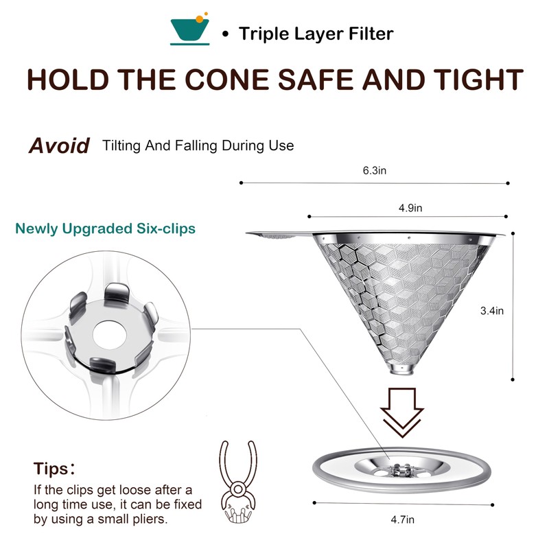 Pour Over Coffee Dripper, Triple Layer Stainless Steel Pour Over