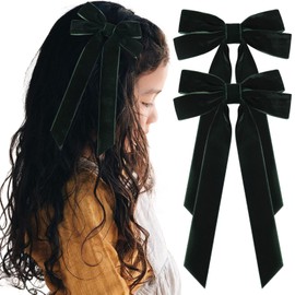 2PCS Velvet Hair Bows Green Hair Ribbon Clips Big Fall Alligator Clips Hair Accessories for Women Girls Toddlers Kids Baby